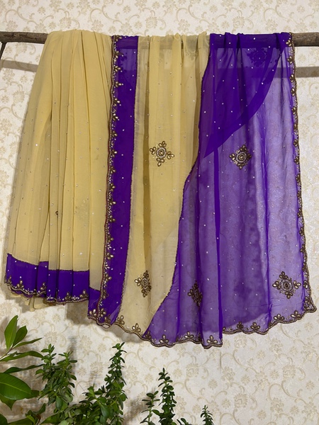 Beige and purple dual colour saree