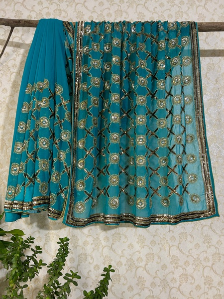 Azure Jaal saree