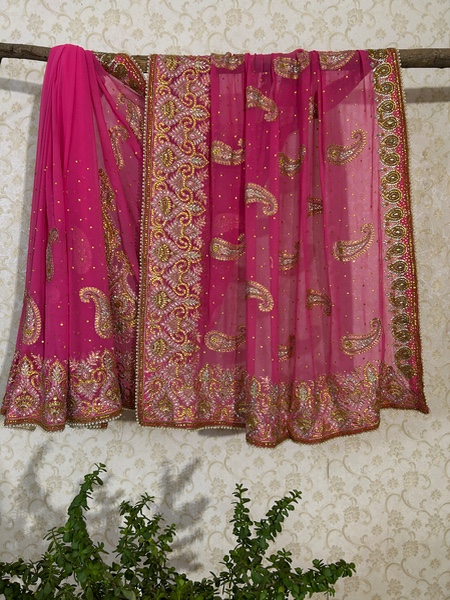 Pink prism embroidered saree