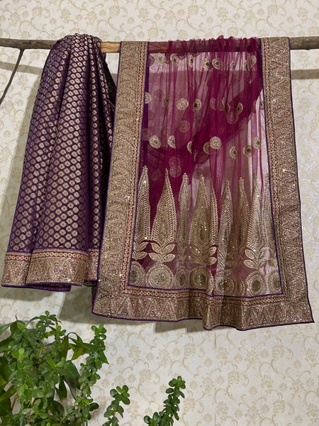 Royal Wine & Gold Vintage Saree