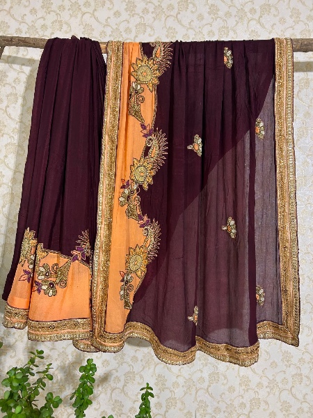 Berry and creme dual colour saree