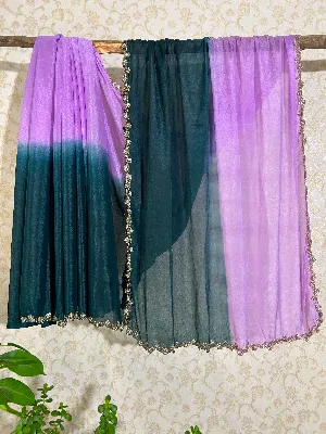 Crepe silk ombre saree with kutdana border 