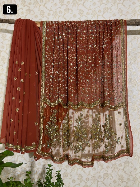 Rust half and half floral saree