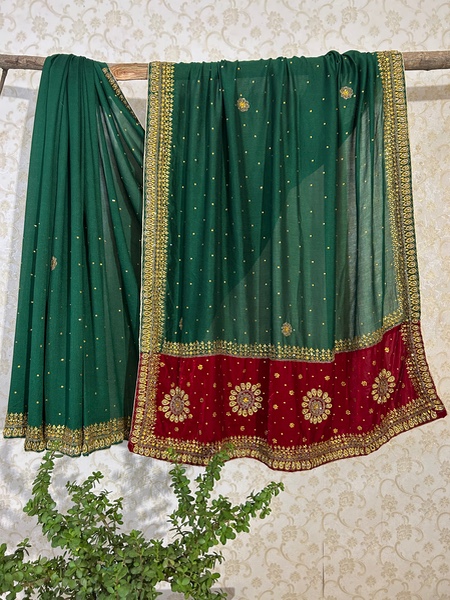 Panna gul raw silk saree