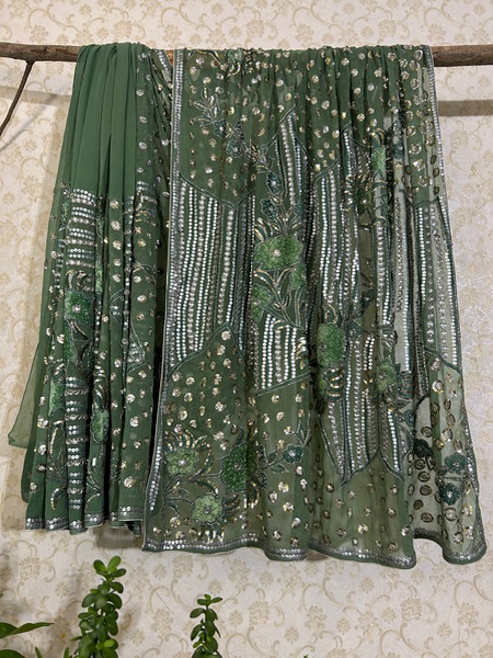 Moss Green heavy work saree
