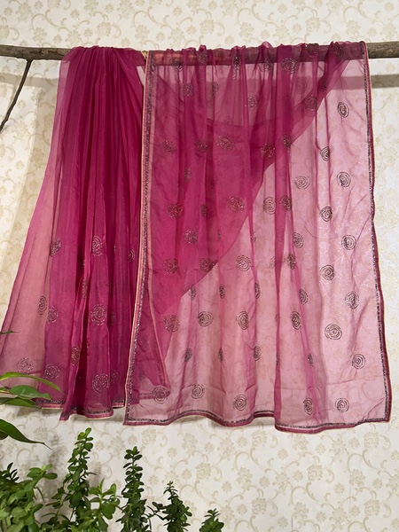 Pink organza saree