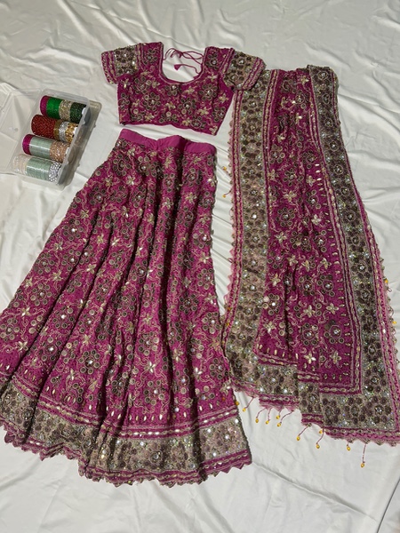 Pink hand embroidered lehenga set
