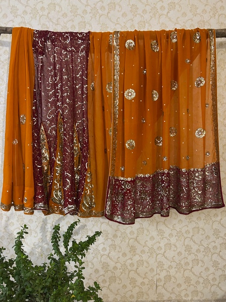 Orange-maroon lehenga saree