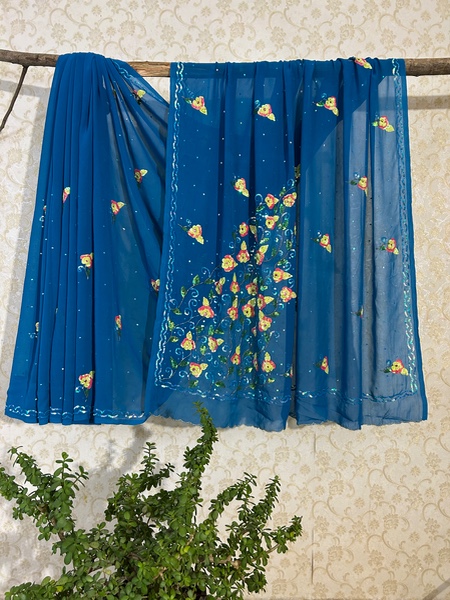 Neeli bijli embroidered saree