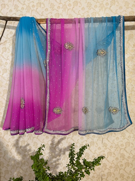 Pink sky ombre saree