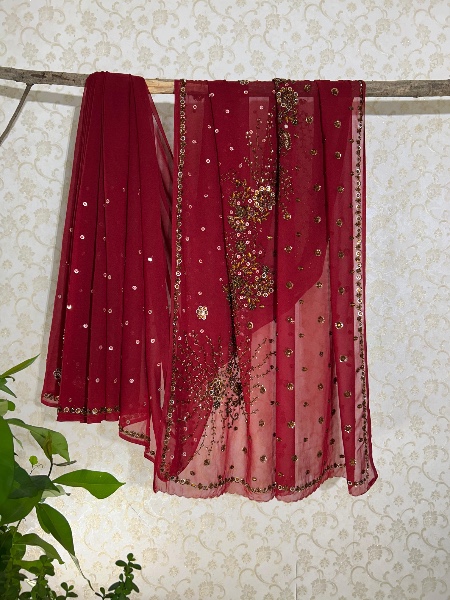 Vintage maroon floral work saree