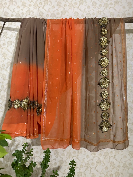 Ombre saree with 3D flowers
