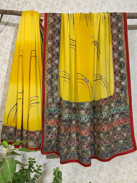 Ombre yellow saree with brocade patch on pallu