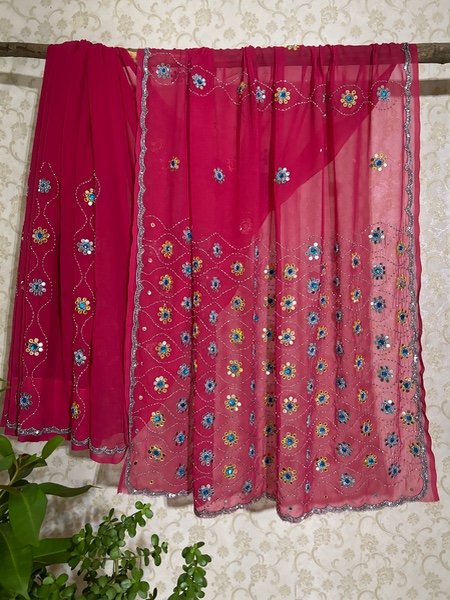 Vintage hot pink beaded saree