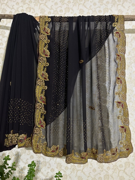 Charcoal black heavy stone work saree