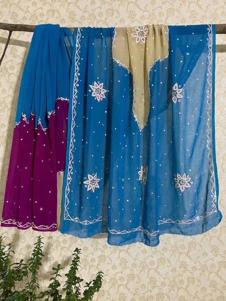 Tri colour hand embroidered saree